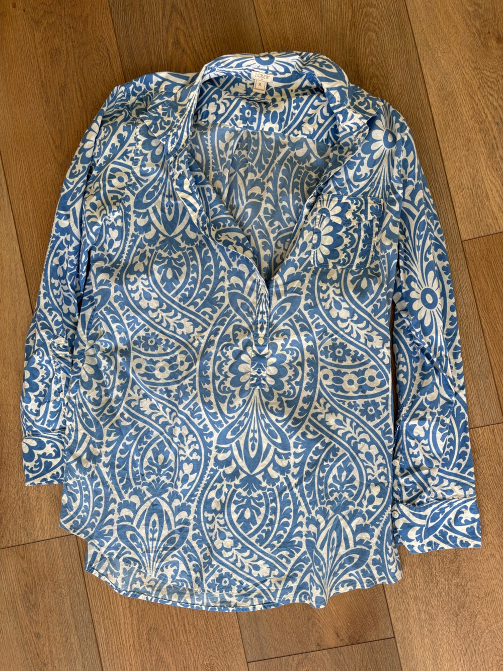 J. Crew Blue and White Printed Button-Up Shirt